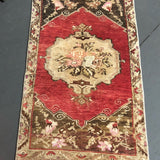 20” x 39” Vintage Turkish Oushak Rug Pale Red & Tan jun43