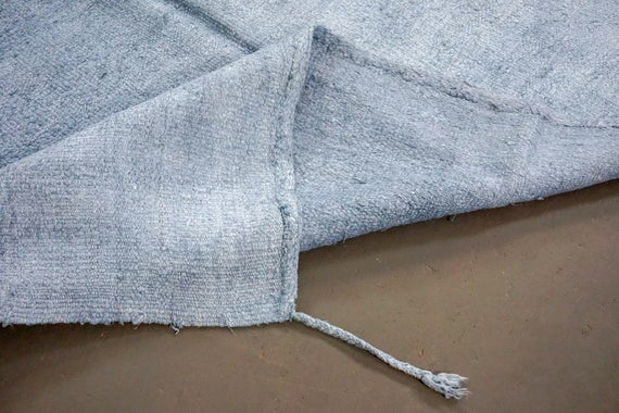 Hemp Kilim 6 x 12 Scandinavian Style MCM Indigo Blue Pure Organic Hemp Vintage Turkish