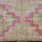 1’1 x 2’8 Antique Kars Rug Muted Camel Beige & Pink