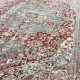 9’4 x 12’10 Classic Vintage Heriz Rug Muted Teal, Red & Gray