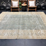7’10 x 10’7 Classic Vintage Tabriz Rug Muted Denim Blue & Dark Beige '5094