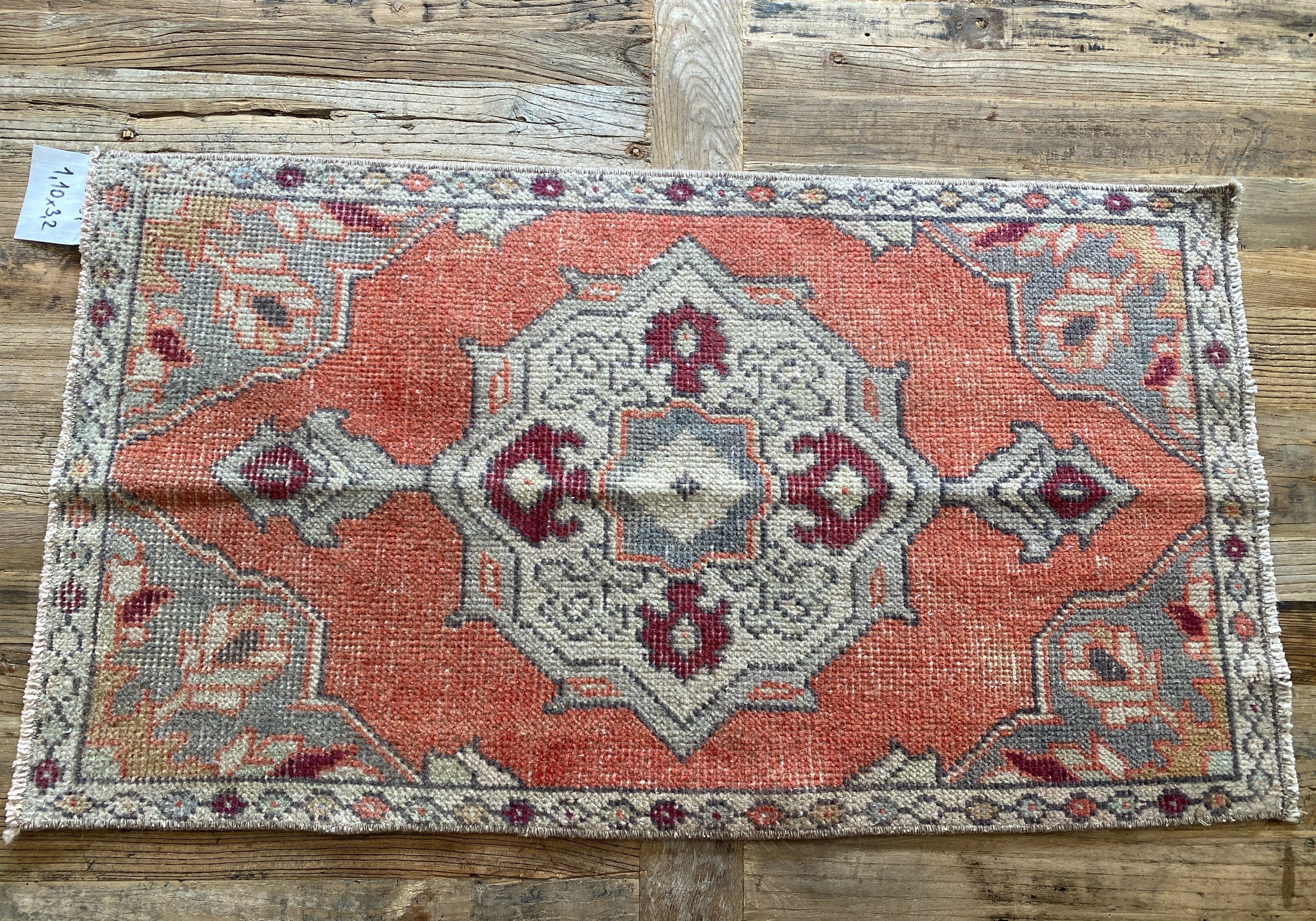 1’10 x 3’2 Vintage Oushak Runner Muted Gray, Copper & Wine '5131 Linda's Barn