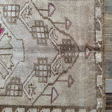 1’9 x 2’10 Antique Kars Rug Muted Camel Beige, Turquoise & Rose '4862