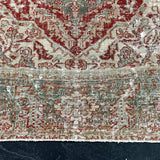 9’4 x 12’10 Classic Vintage Heriz Rug Muted Teal, Red & Gray