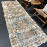 3’5 x 10’ Classic Vintage Runner Muted Turquoise Blue & Beige '5236