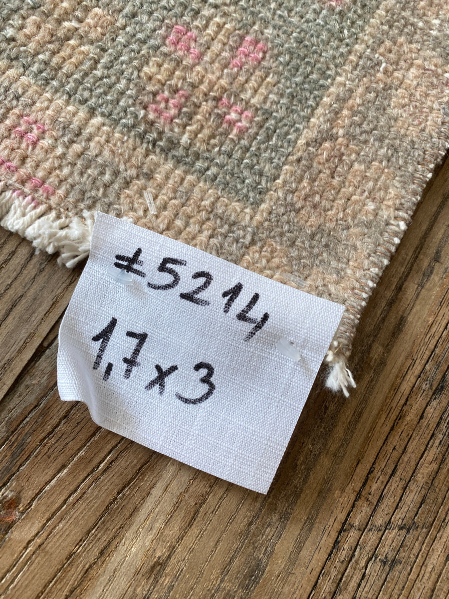 1’7 x 3’ Vintage Oushak Runner Muted Gray, Peach & Beige