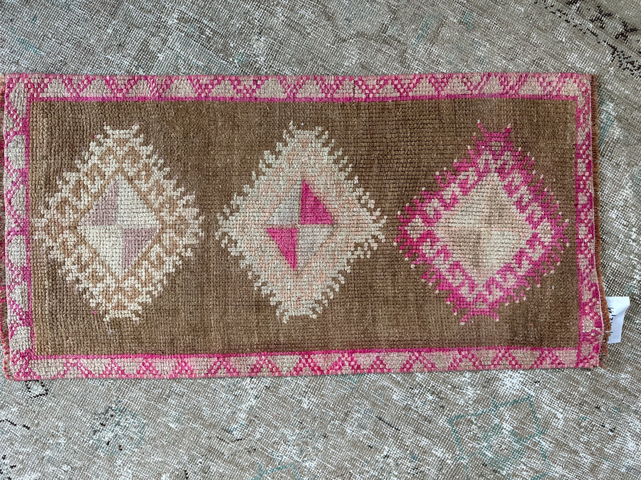 1’6 x 2’11 Antique Kars Rug Muted Camel Brown, Taupe & Pink