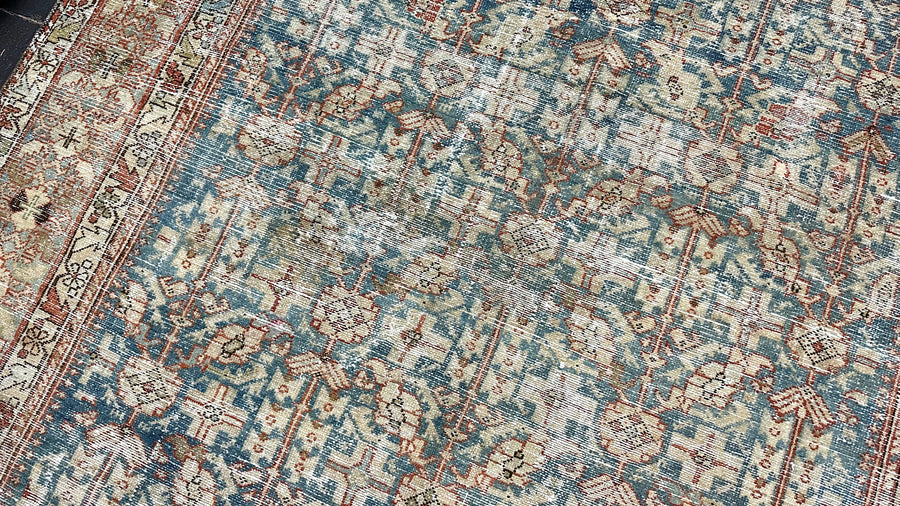 7’ x 13’8 Classic Antique Rug Muted Gray, Blue & Red