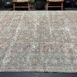 9’5 x 12’5 Classic Antique Rug Muted Turquoise Blue, Red & Gray