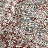 8’2 x 11’2 Classic Vintage Heriz Rug Muted Sea Blue, Red & Clay