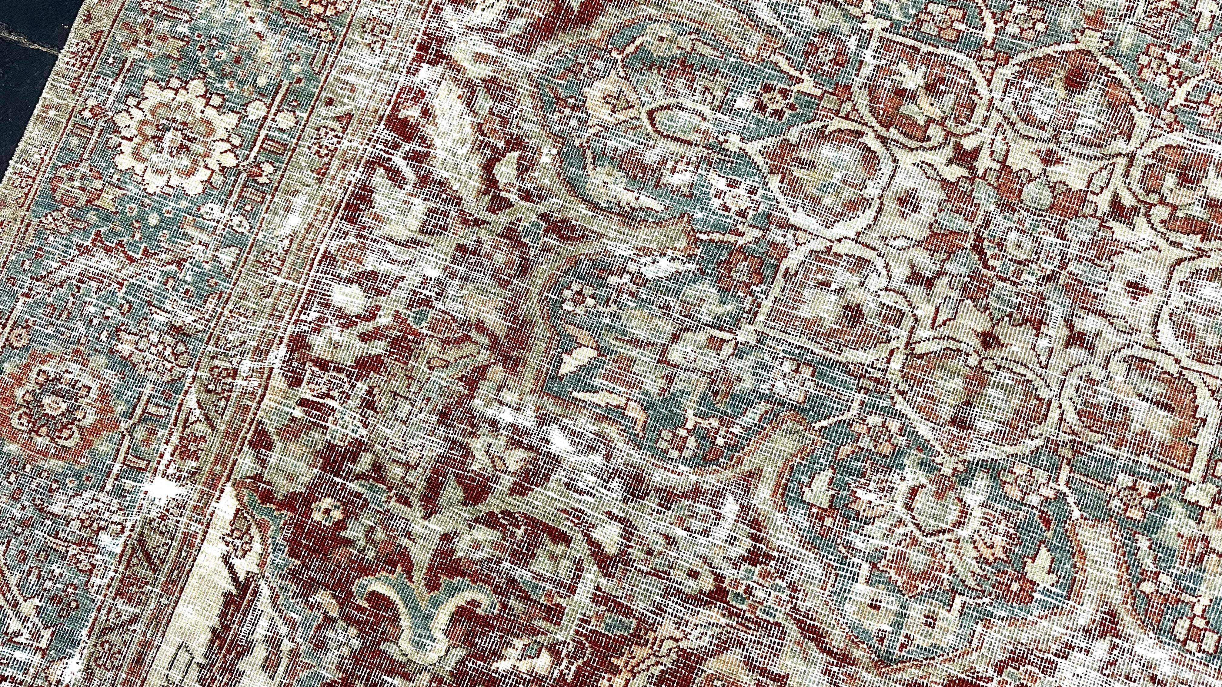 Muted Clay Color Rug 8’2 x 11’2 Vintage Heriz Rug Muted Sea Blue, Red & Clay '5304 – Linda's ...