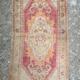 1’6 x 3’11 Vintage Turkish Oushak Rug Muted Red, Beige & Apricot '4549