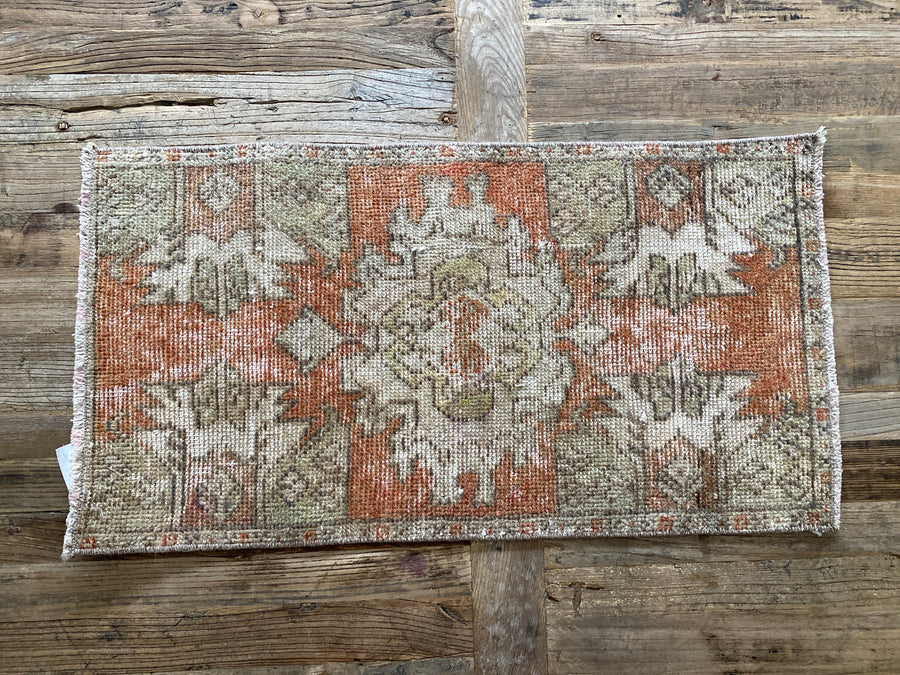 1’5 x 2’8 Antique Oushak Rug Muted Light Copper, Gray & Sage