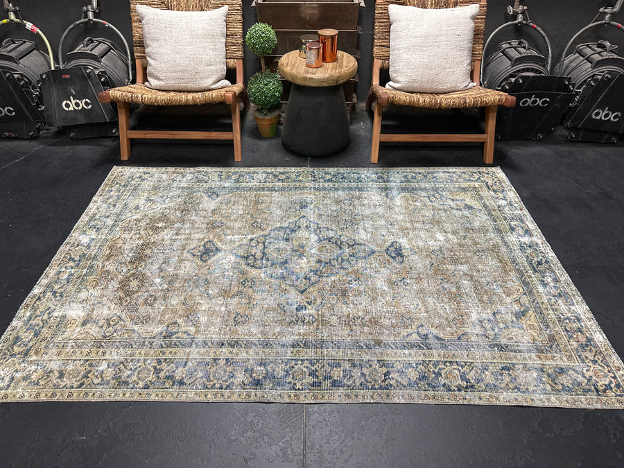 4’5 x 6’8 Classic Antique Rug Muted Indigo Blue, Camel & Gray SB
