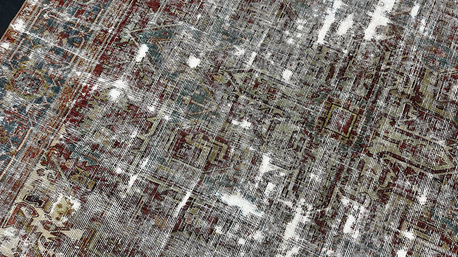 9’ x 11’3 Classic Vintage Rug Muted Grays, Reds, Blues, Greens