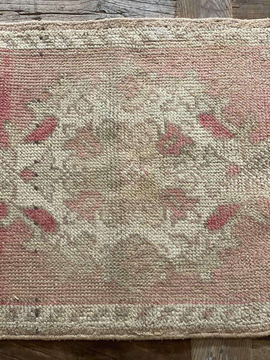 1’6 x 2’8 Vintage Turkish Oushak Rug Muted Taupe, Red and Gray