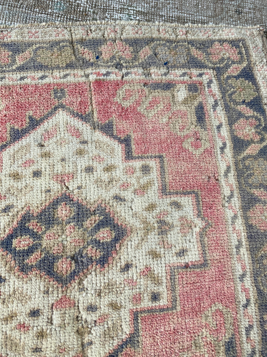 1’8 x 1’11 Antique Oushak Mat Muted Black, Red, Cream and Gold SB