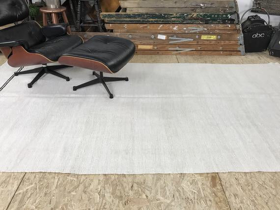 White Hemp Kilim 6x11 MCM White Pure Organic Hemp