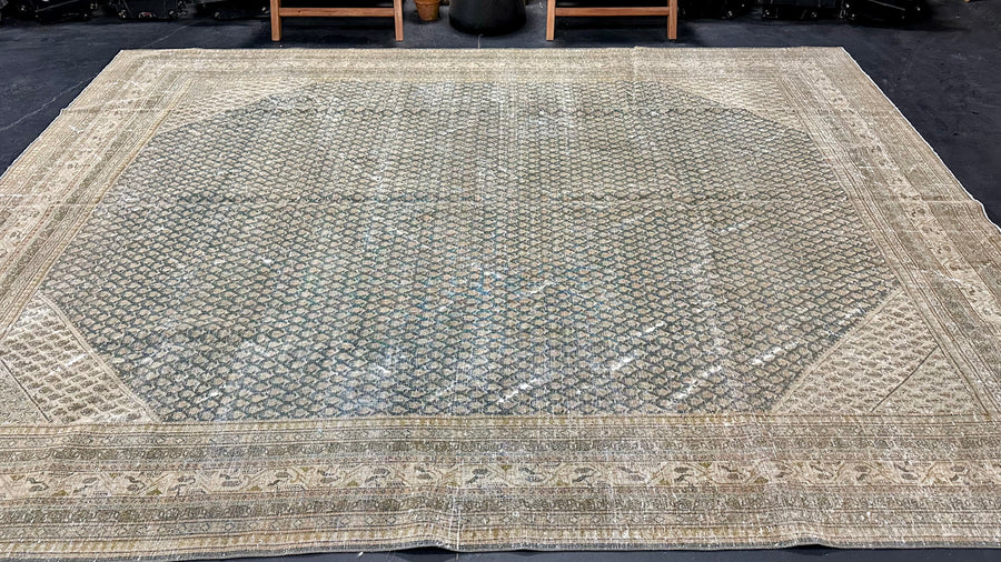 8’8 x 11’5 Classic Vintage Tabriz Rug Muted Midnight Blue, Gray & Taupe