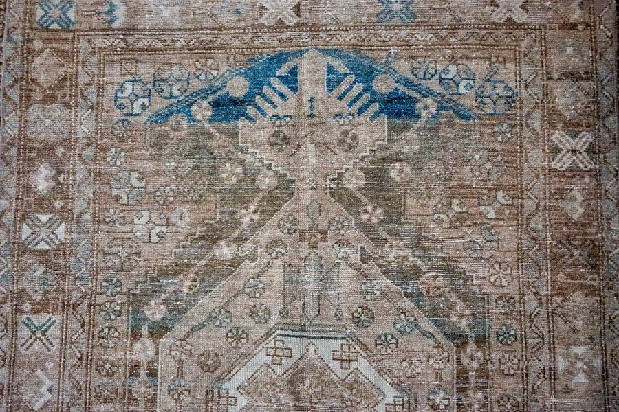 4’2 x 6’4 Vintage Hamadan Carpet Dark Beige,  Denim Blue + Brown SB