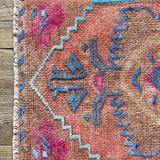 1’4 x 2’8 Antique Oushak Rug Muted Camel, Periwinkle, Turquoise & Pink