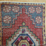 19” x 34” Vintage Turkish Oushak Mat Rug Yastik 70's Small Carpet Muted Red, Gray & Gold
