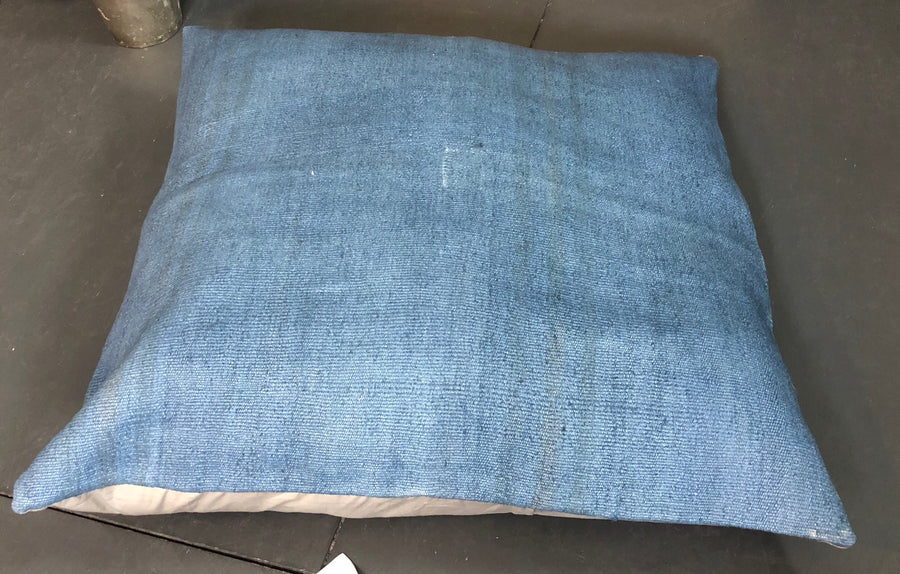 Vintage MCM Kilim Pillow Cover 39" X 39" Indigo Blue Organic Hemp