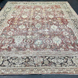 9’6 x 13’1 Classic Antique Rug Muted Warm Red, Black & Beige '5326