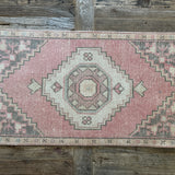 1’7 x 2’9 Vintage Turkish Rug Very Muted Pink, Beige + Gray