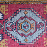 19” x 37” Vintage Oushak Rug Muted Red, Gray, Gold and Cream