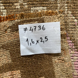 1’6 x 2’5 Antique Kars Rug Muted Brown, Beige & Pink '4736