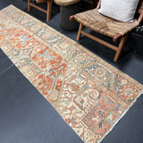 2’6 x 9’9 Vintage Runner Fragment Muted Blue, Beige & Burnt Orange '5123
