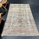 4’ x 6’7 Classic Vintage Carpet Muted Brown, Seafoam and Pink SB