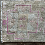 1’3 x 3’4 Antique Kars Rug Muted Camel Beige, Gray + Pink '4853
