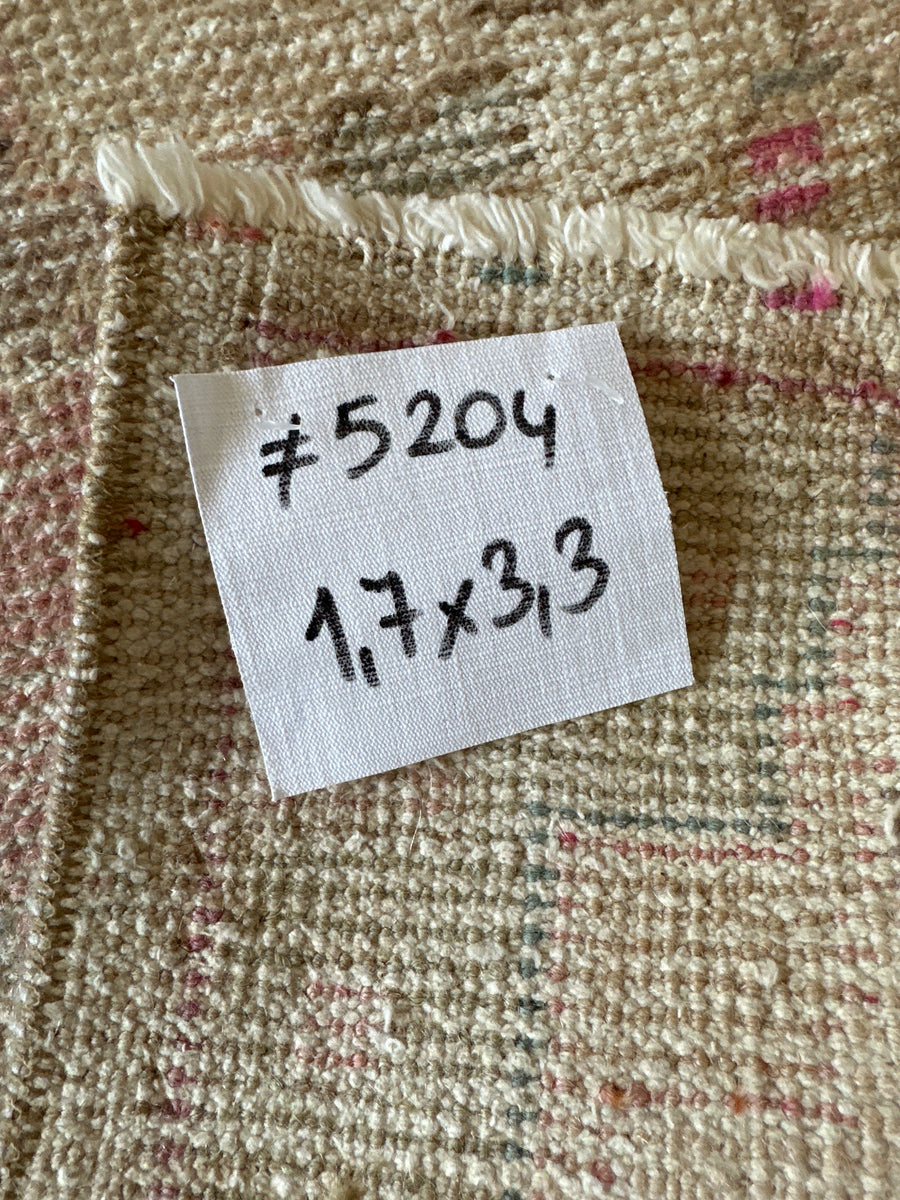 1’7 x 3’3 Vintage Oushak Rug Muted Pink, Plum & Beige