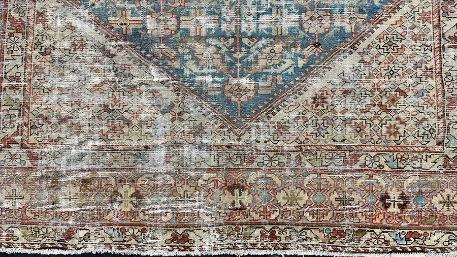 7’ x 13’8 Classic Antique Rug Muted Gray, Blue & Red