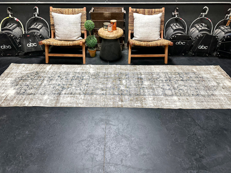 3'3 x 11’2 Classic Antique Runner Muted Denim Blue & Taupe
