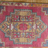 19” x 35” Vintage Oushak Rug Muted Red, Camel & Gray