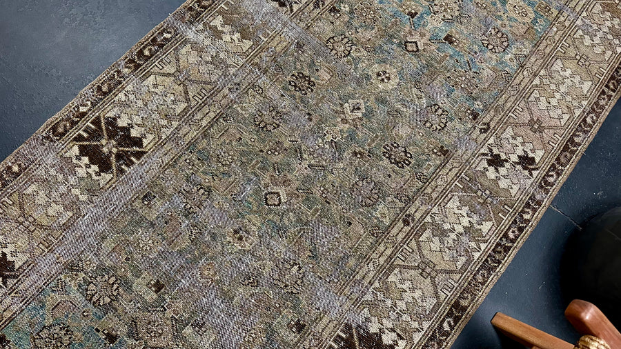 3’8 x 9’3 Classic Antique Runner Muted Turquoise, Brown & Taupe