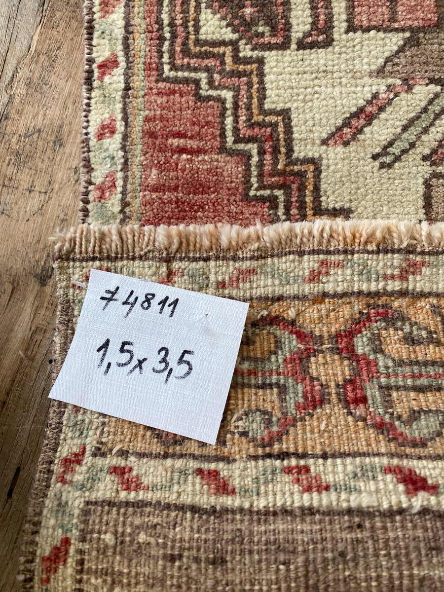 1’5 x 3’5 Vintage Oushak Runner Muted Brick, Vanilla & Brown