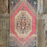 1’5 x 3’ Vintage Turkish Oushak Rug Muted Red, Black & Apricot '4800