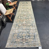3’3 x 15’3 Classic Antique Malayer Runner Muted Sea Green, Denim & Cappuccino SB