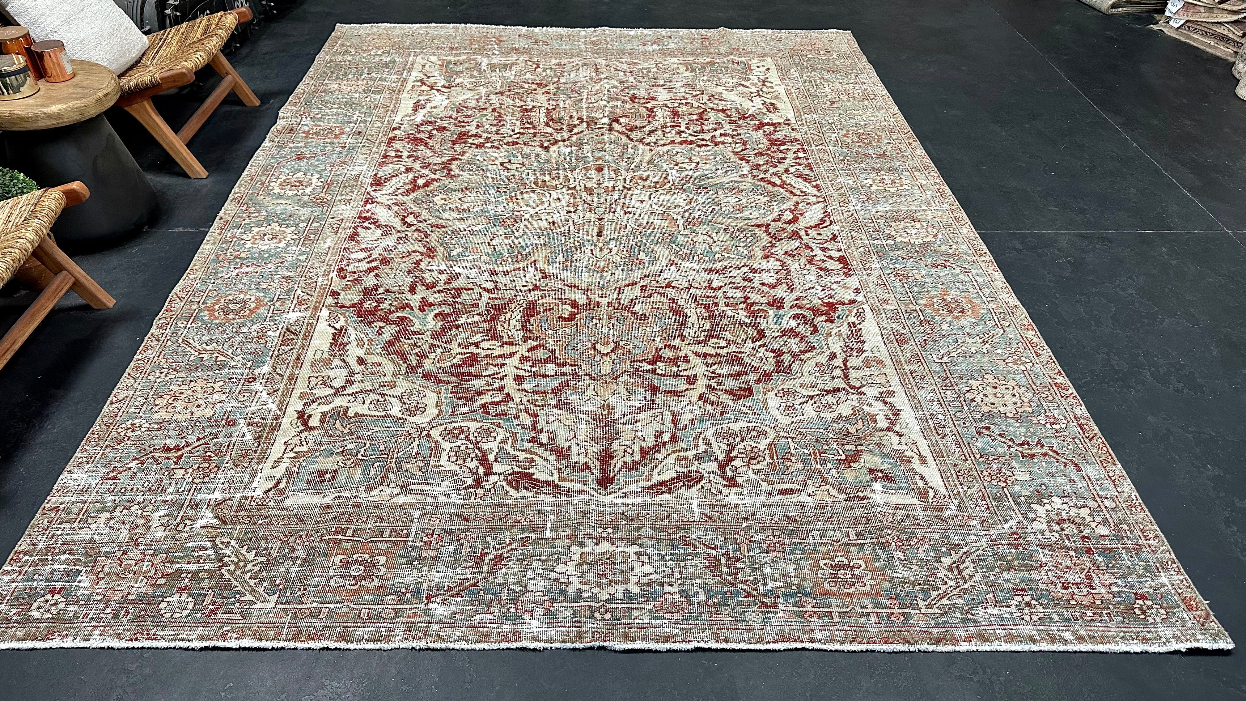 Muted Clay Color Rug 8’2 x 11’2 Vintage Heriz Rug Muted Sea Blue, Red & Clay '5304 – Linda's ...