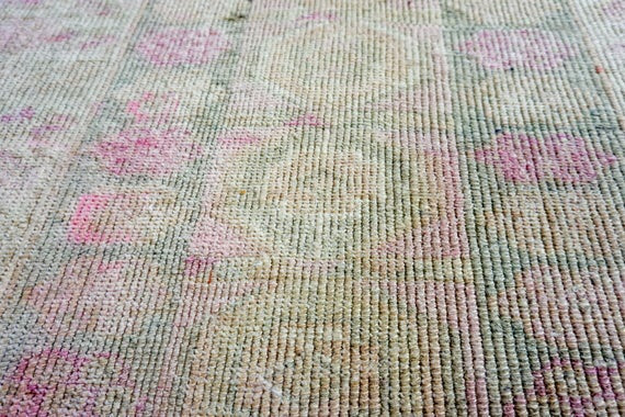 3 x 11  Turkish Oushak Runner Pink and Beige and Gray