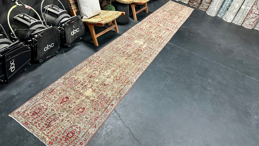 2’6 x 16’6 Long Classic Antique Runner Muted Sage, Copper & Gray