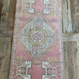 1’7 x 3’1 Vintage Oushak Runner Muted Wine, Taupe & Gray