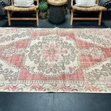 4’7 x 7’6 Vintage Turkish Oushak Carpet Muted Red, Clay & Gray