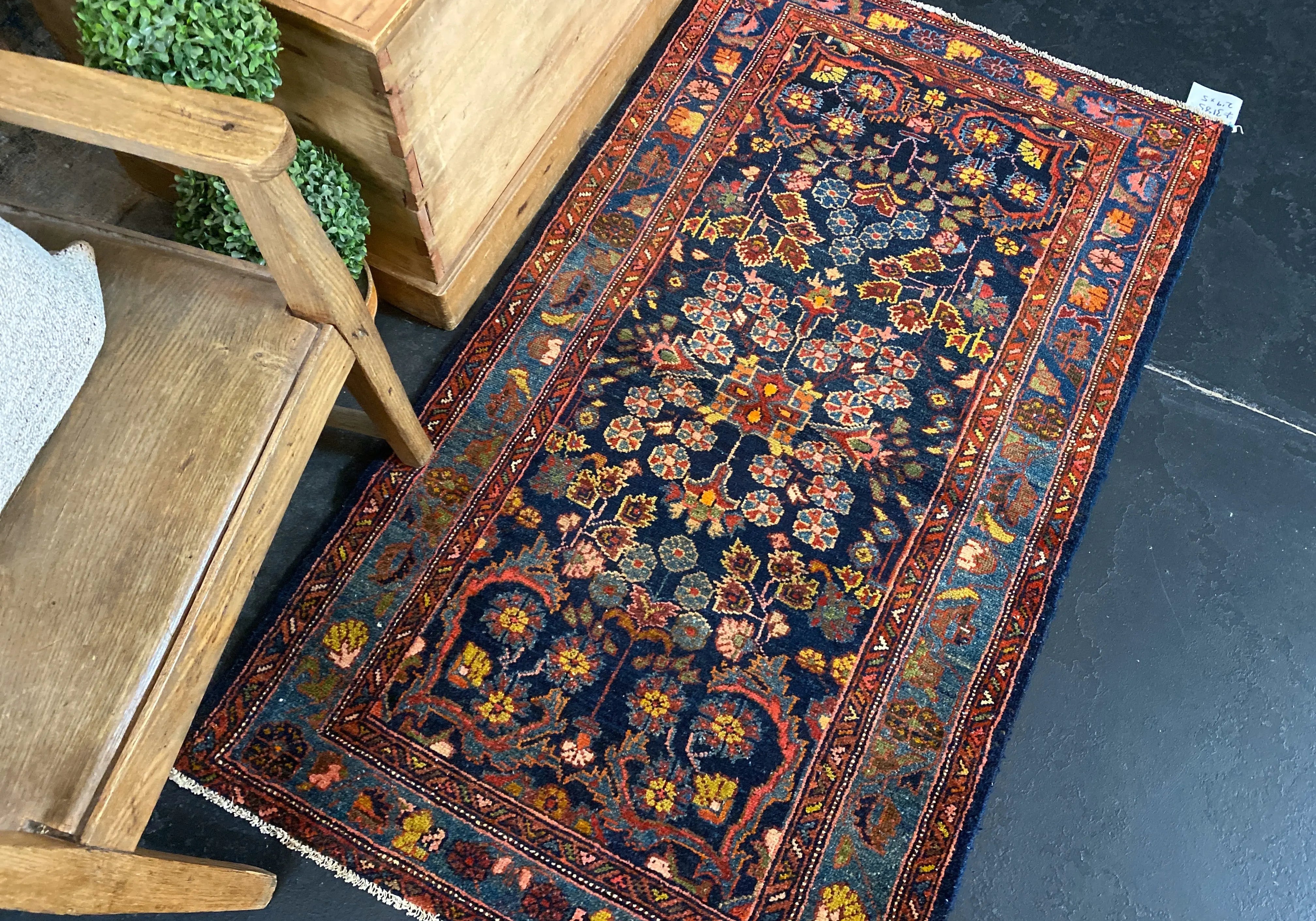 2’9 x 5’ Vintage Malayer Carpet Blue, Red and Gold 70’s '3185 Linda's Barn