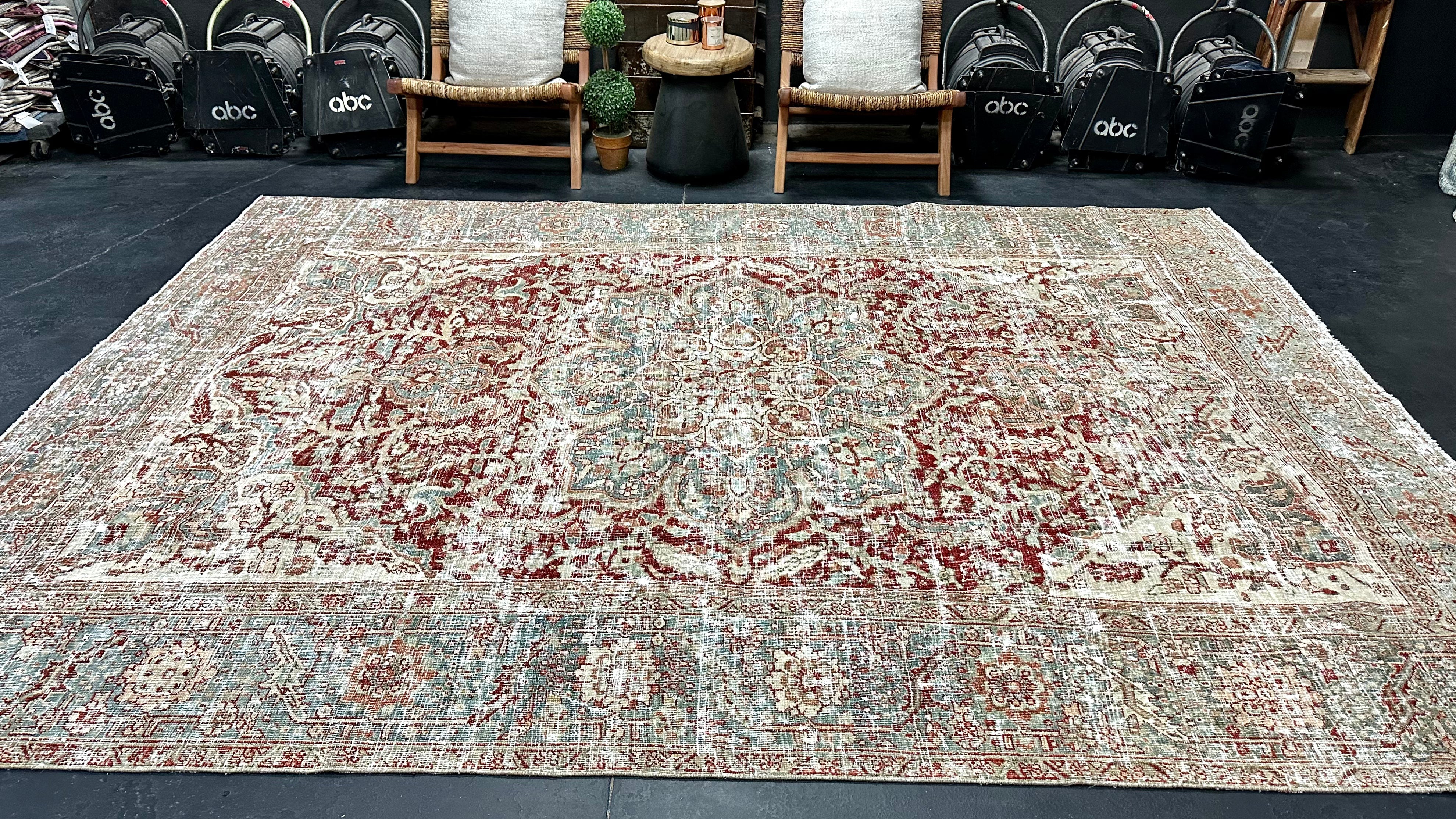 Muted Clay Color Rug 8’2 x 11’2 Vintage Heriz Rug Muted Sea Blue, Red & Clay '5304 – Linda's ...