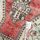 4’3 x 7’5 Vintage Turkish Oushak Carpet Muted Red, Bone & Blue '4395